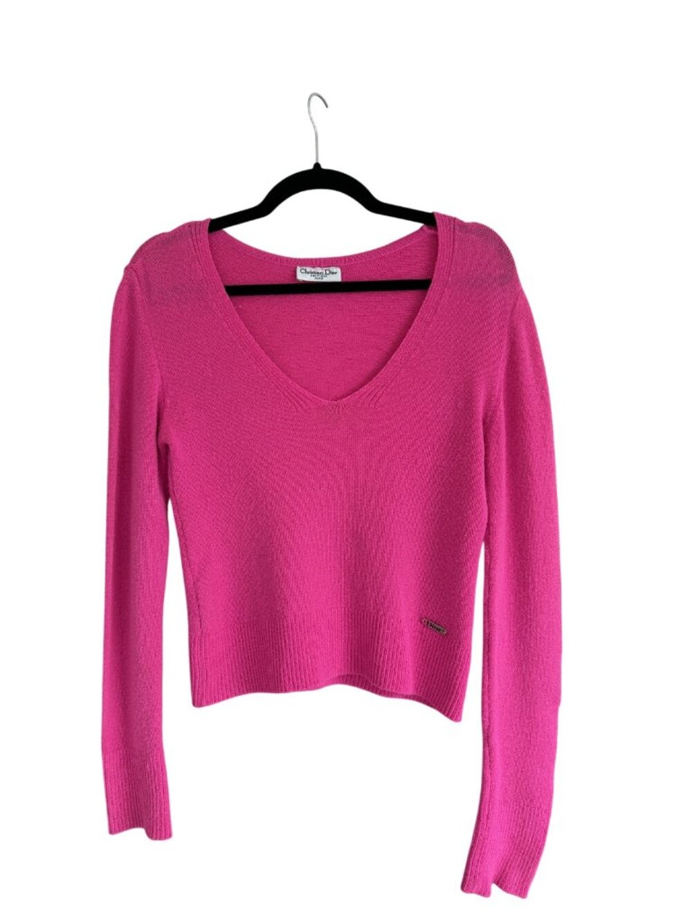 Christian Dior Size Small (S) Pink V-Neck Pullover Sweater Long Sleeve Knit